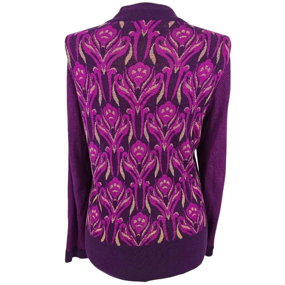 Coldwater Creek Purple Floral Silk Blend Cardigan Sweater Size 16 / XL - Picture 3 of 5